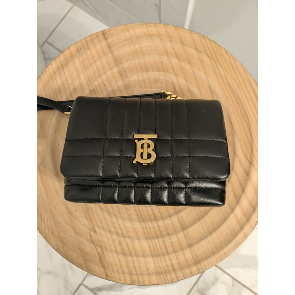 NWOT $1550 Burberry Lola Mini Quilted Leather Crossbody Bag Gold Logo Black Read - Picture 3 of 16